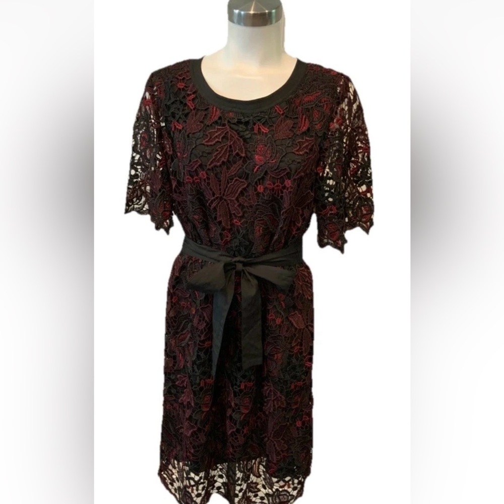 Kobi Halperin Black and Red Lace Midi Dress